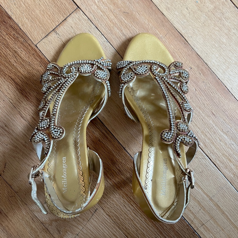 Gold Heels with Rhinestone Detail